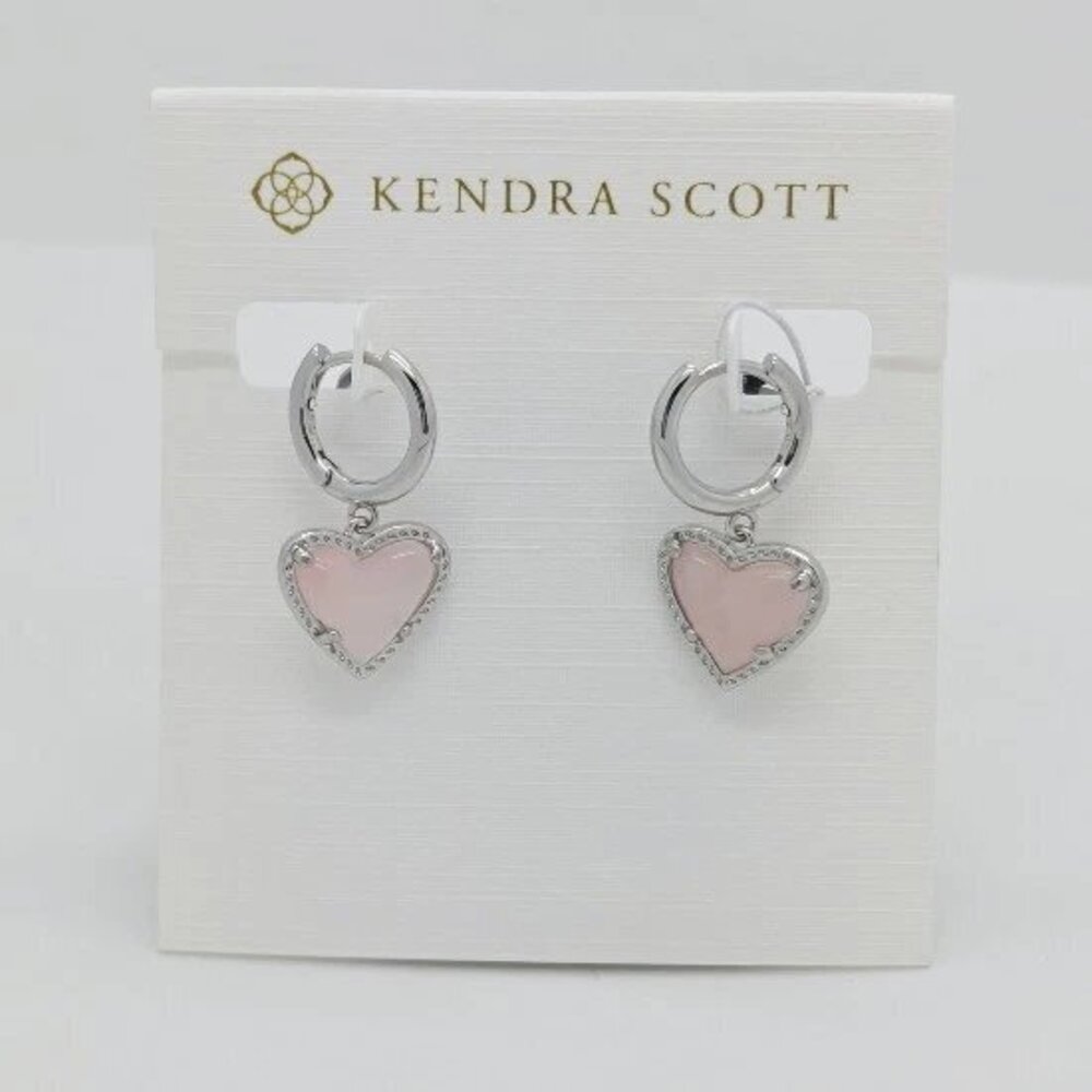 Kendra Scott Ari Heart Silver Huggie Earrings in Pink Quartz